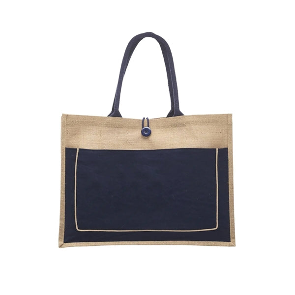 Two Tone Cotton Pocket Jute Tote Bag