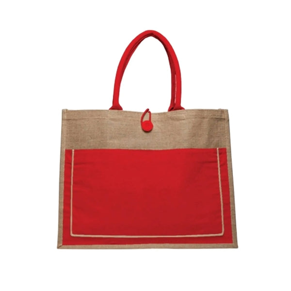 Two Tone Cotton Pocket Jute Tote Bag
