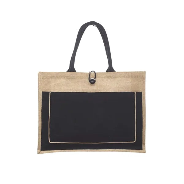 Two Tone Cotton Pocket Jute Tote Bag