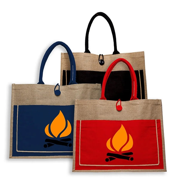 Two Tone Jute Tote Bag w/Front Pocket