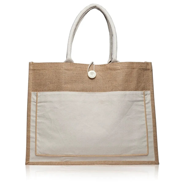 Two Tone Jute Tote Bag w/Front Pocket