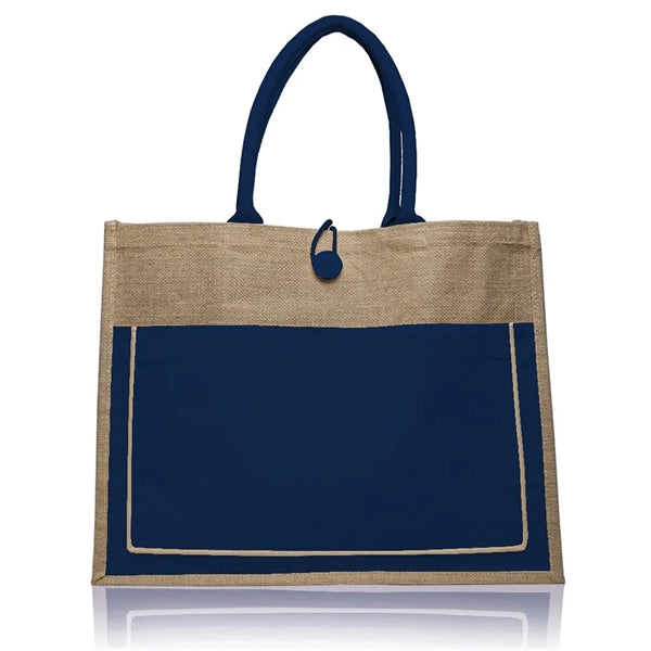 Two Tone Jute Tote Bag w/Front Pocket