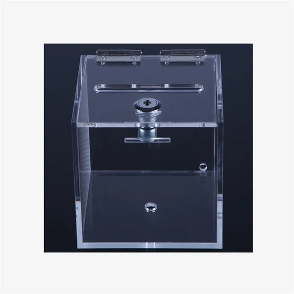Clear Acrylic Ballot Box w/ Slot & Lock for Voting Donations