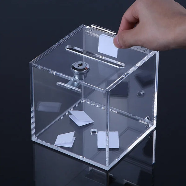 Clear Acrylic Ballot Box w/ Slot & Lock for Voting Donations