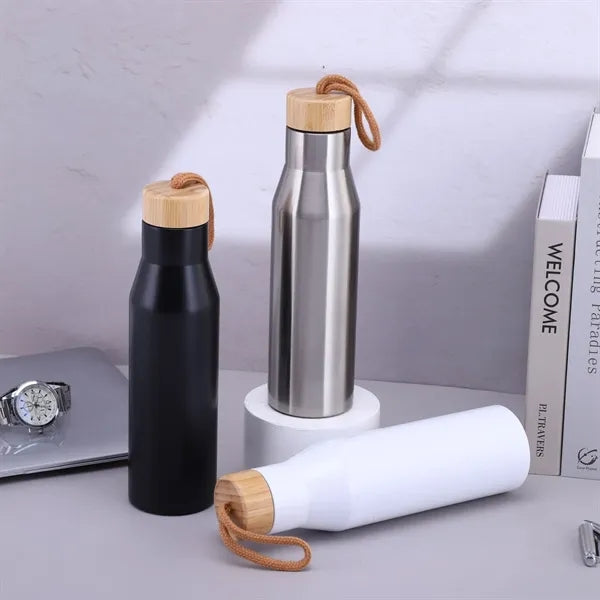 Stainless Steel Flask Unique Bamboo Lid Design