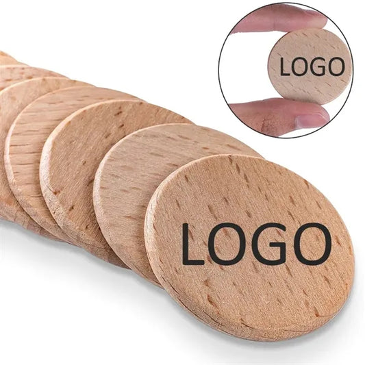 1 1/2" Custom Vintage Natural Wood Round Coin Token