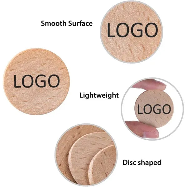 1 1/2" Custom Vintage Natural Wood Round Coin Token