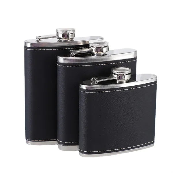 6oz Stainless Steel Hip Flask With PU Leather Cover