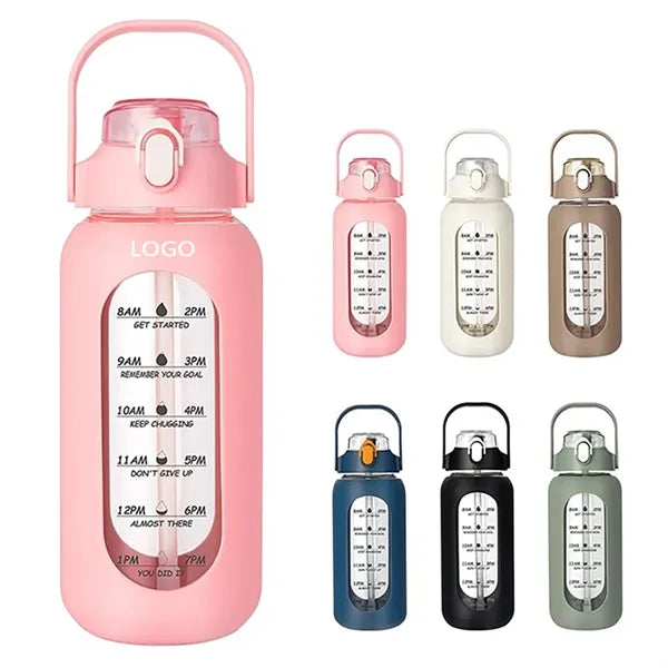 32oz Motivational Glass Water Bottle with Straw Handle