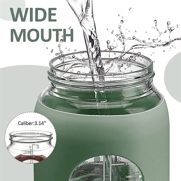 32oz Motivational Glass Water Bottle with Straw Handle