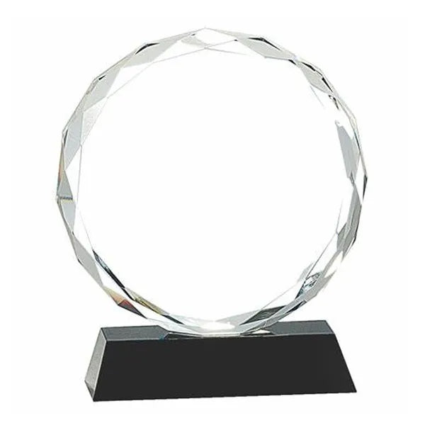 Crystal Faceted Circle Award on Black Base