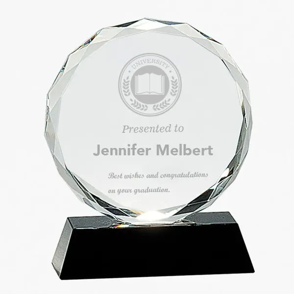 Crystal Faceted Circle Award on Black Base