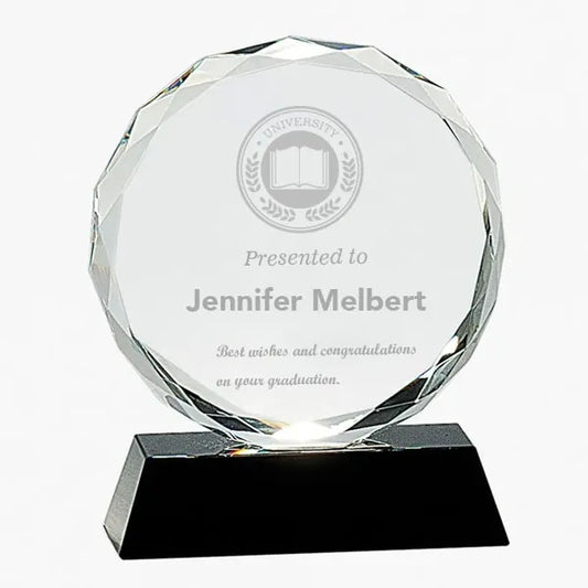 Crystal Faceted Circle Award on Black Base