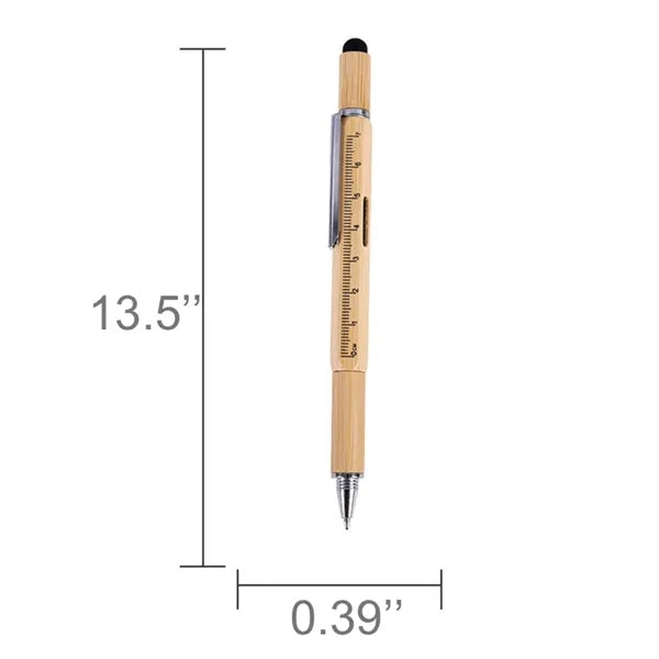 6 in 1 Multifunctional Bamboo Wood Ballpoint Pen