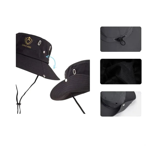 Wide Brim Bucket Hat With String