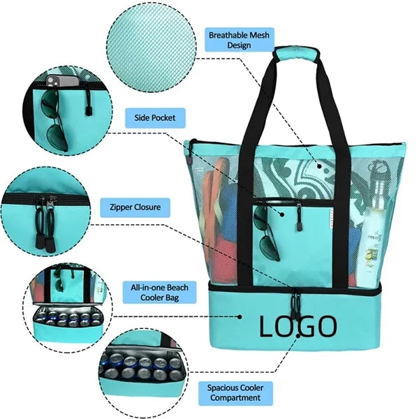 Beach Tote Bag Portable Travel Mesh Insulated Picnic Cooler
