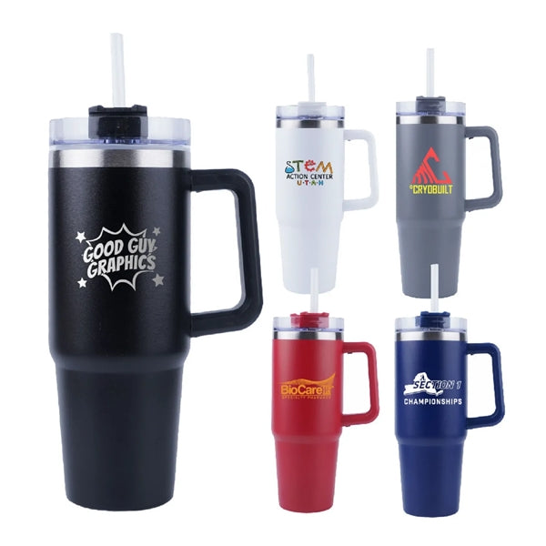 Stainless Steel Tumbler with Handle and Straw, 30 oz.