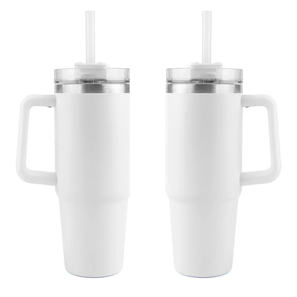 Stainless Steel Tumbler with Handle and Straw, 30 oz.