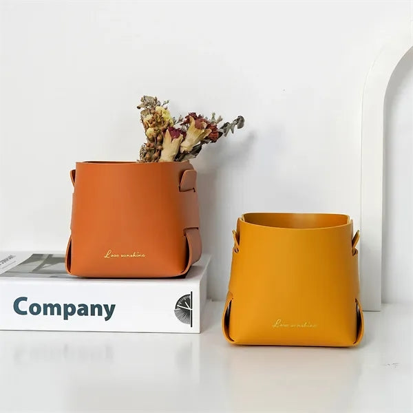 Foldable Leather Storage Tray Bucket