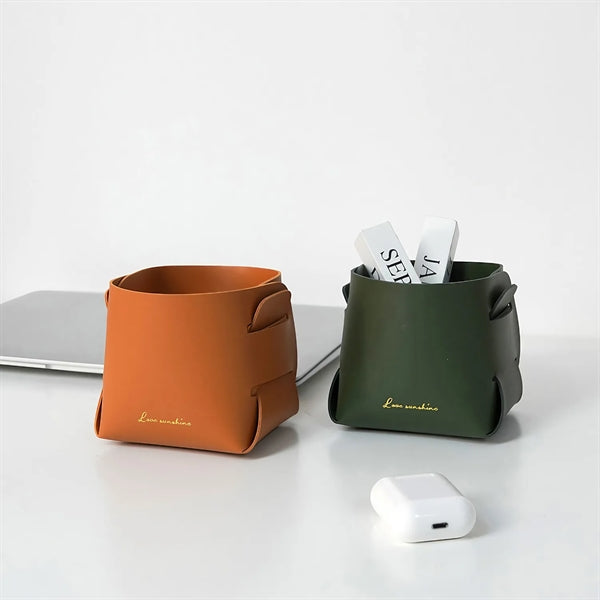 Foldable Leather Storage Tray Bucket