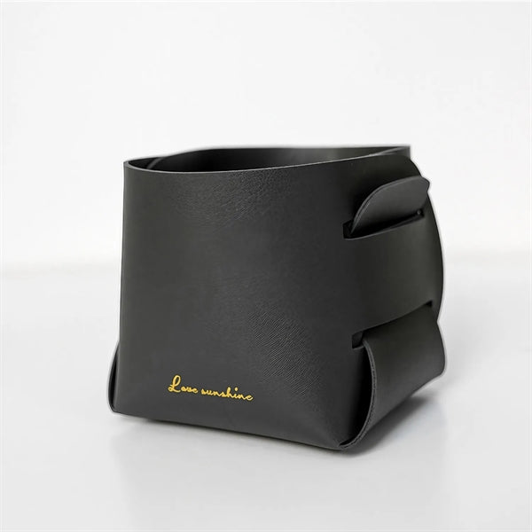 Foldable Leather Storage Tray Bucket