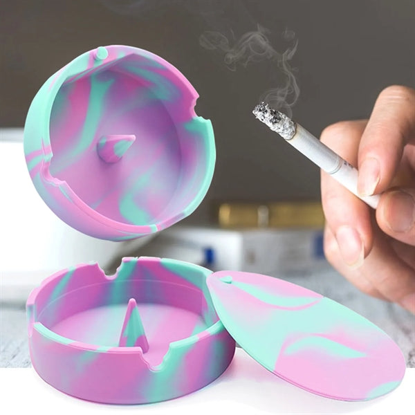 Silicone Ashtray Round Shaped with Lid
