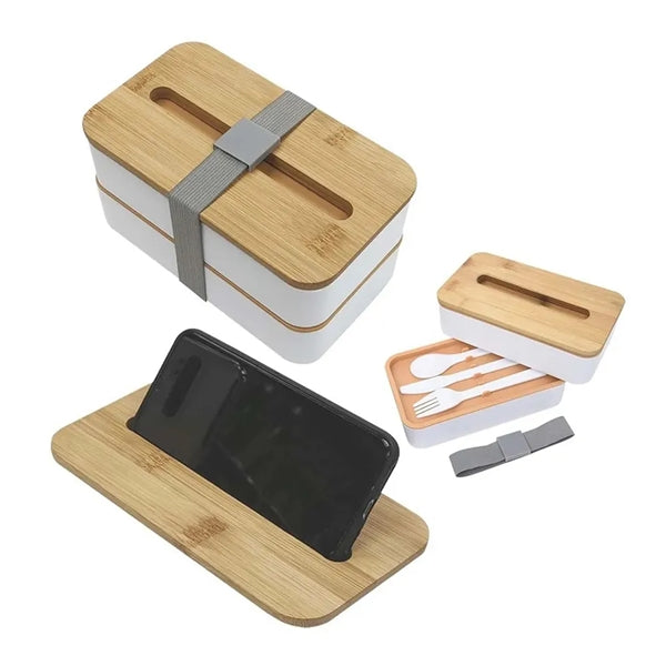 Bamboo Lid Bento Lunch Box With Utensils
