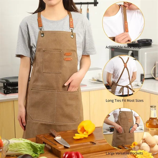 Cross Back Chef Cotton Aprons With Large Pockets