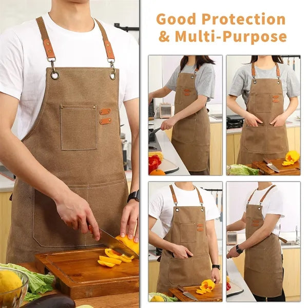 Cross Back Chef Cotton Aprons With Large Pockets