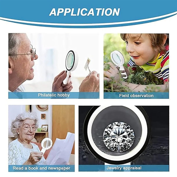 30X Handheld Magnifying Glass with LED Lights