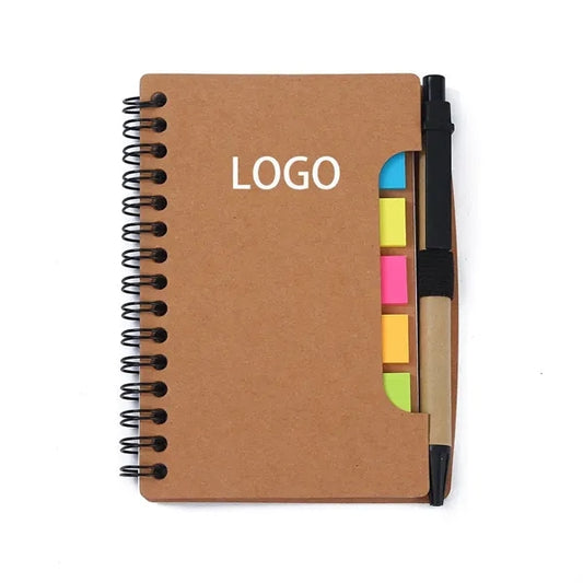 Kraft Paper Cover Spiral Notebook with Pen Sticky Notes