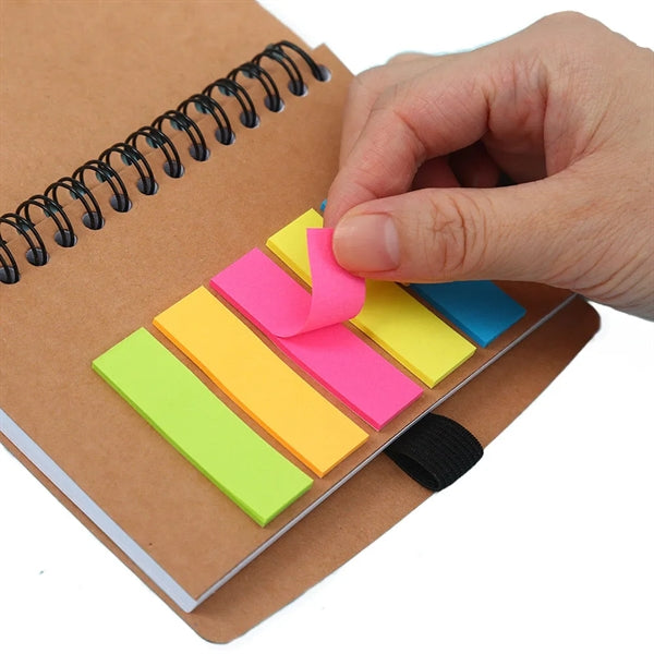 Kraft Paper Cover Spiral Notebook with Pen Sticky Notes