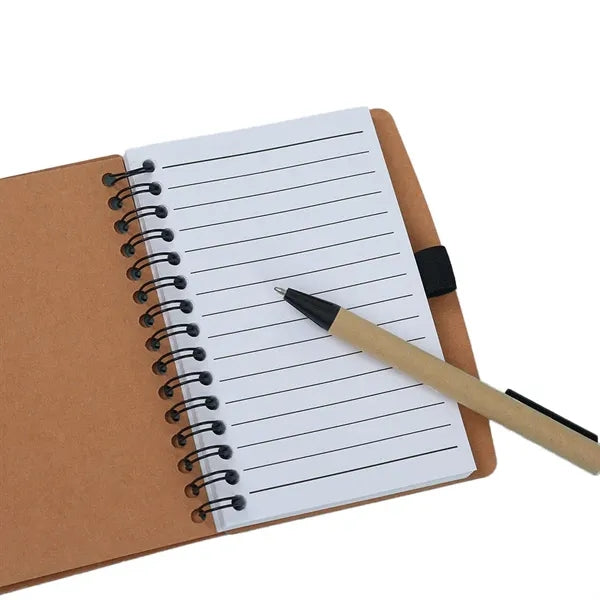Kraft Paper Cover Spiral Notebook with Pen Sticky Notes