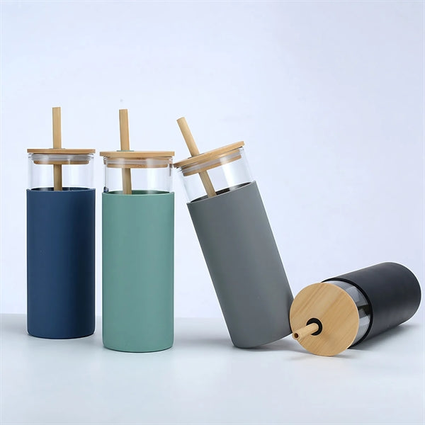 20oz Glass Tumbler with Silicone Sleeve Bamboo Lid & Straw