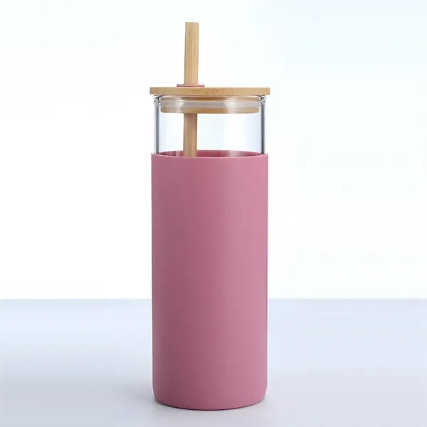 20oz Glass Tumbler with Silicone Sleeve Bamboo Lid & Straw
