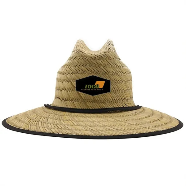 Wide Brim Summer Outdoor Lifeguard Straw Hat w/Various Patch