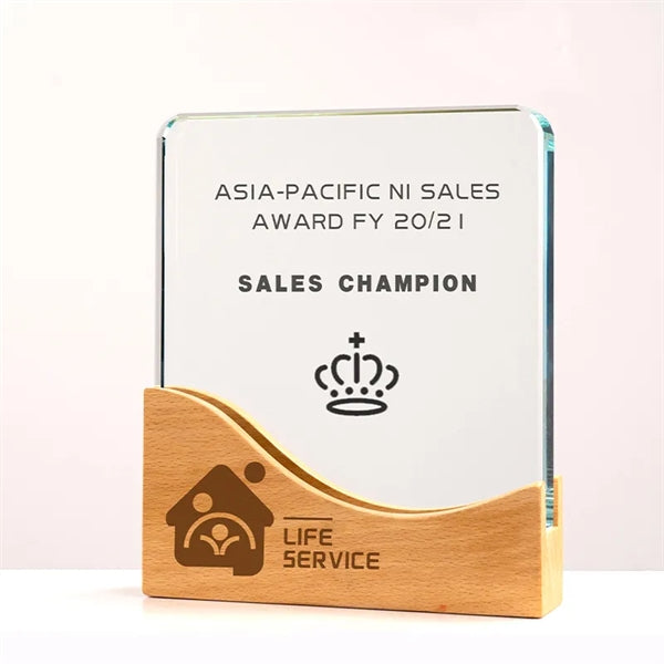 Square Crystal Awards with Wooden Base