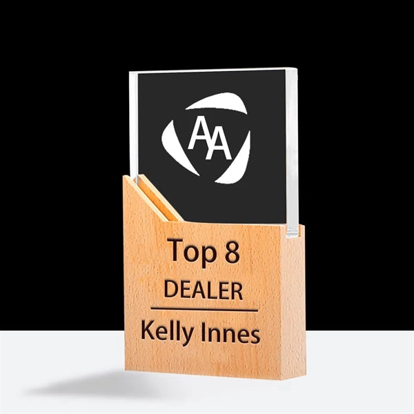 Square Crystal Awards with Wooden Base