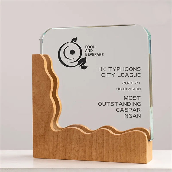 Square Crystal Awards with Wooden Base