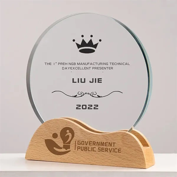 Square Crystal Awards with Wooden Base