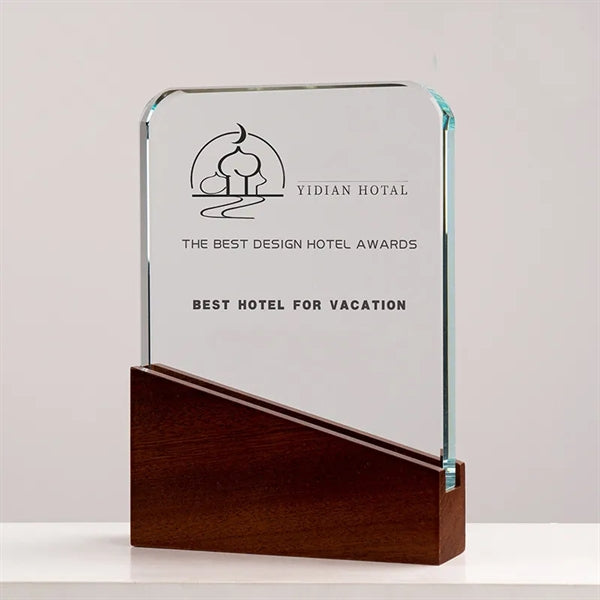 Square Crystal Awards with Wooden Base