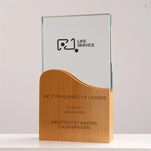Square Crystal Awards with Wooden Base