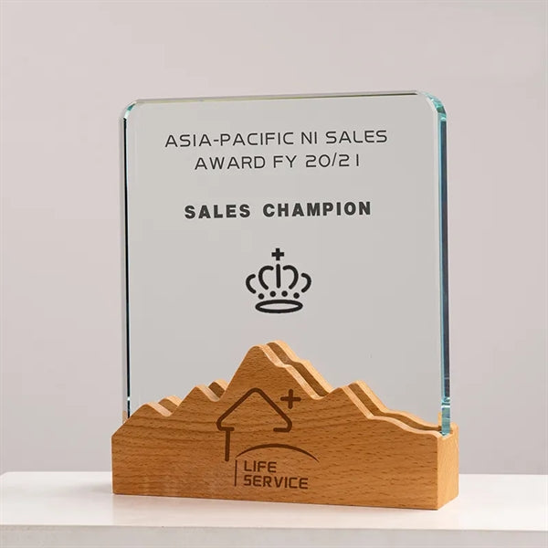 Square Crystal Awards with Wooden Base