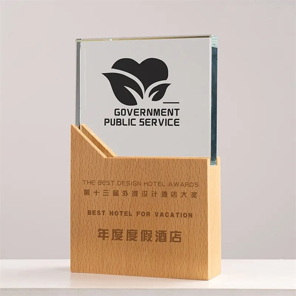 Square Crystal Awards with Wooden Base