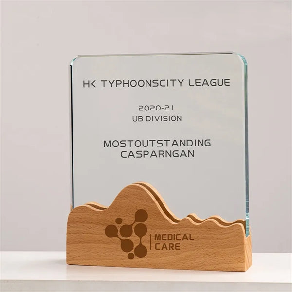 Square Crystal Awards with Wooden Base