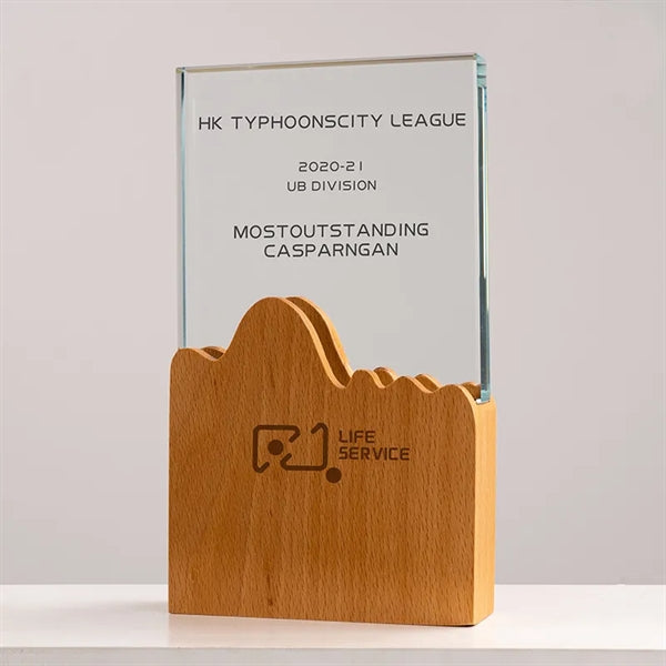 Square Crystal Awards with Wooden Base