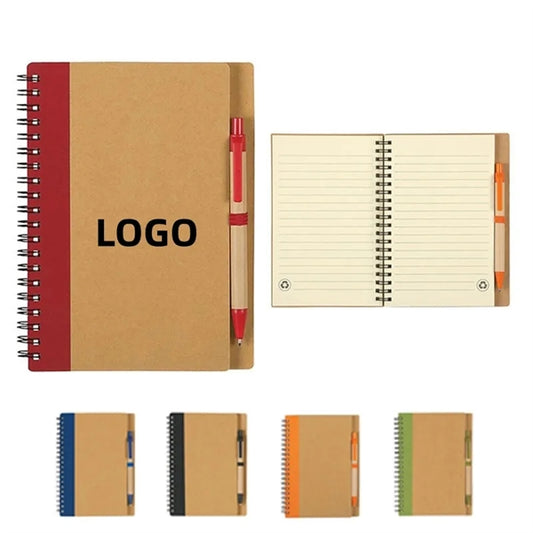 Spiral Binding Kraft Notebook with Pen