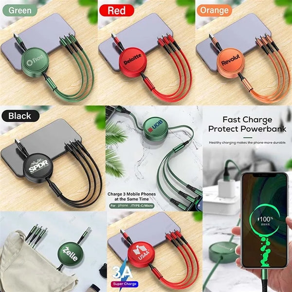 Multi Charging Retractable 3 in 1 Phone Charger Cord 4ft