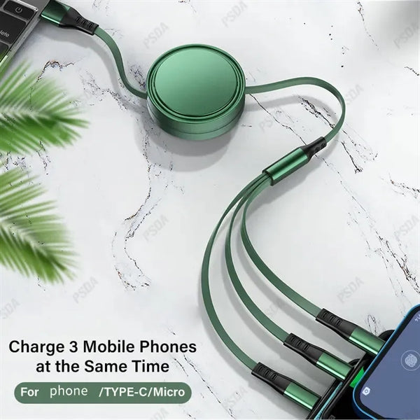 Multi Charging Retractable 3 in 1 Phone Charger Cord 4ft