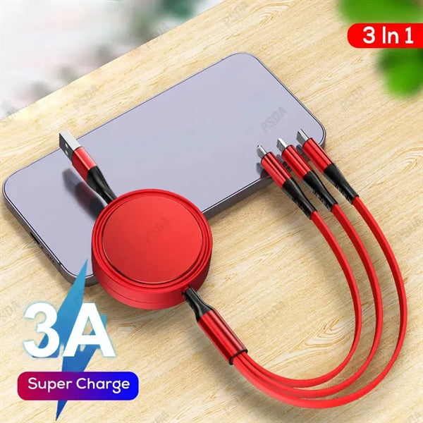 Multi Charging Retractable 3 in 1 Phone Charger Cord 4ft